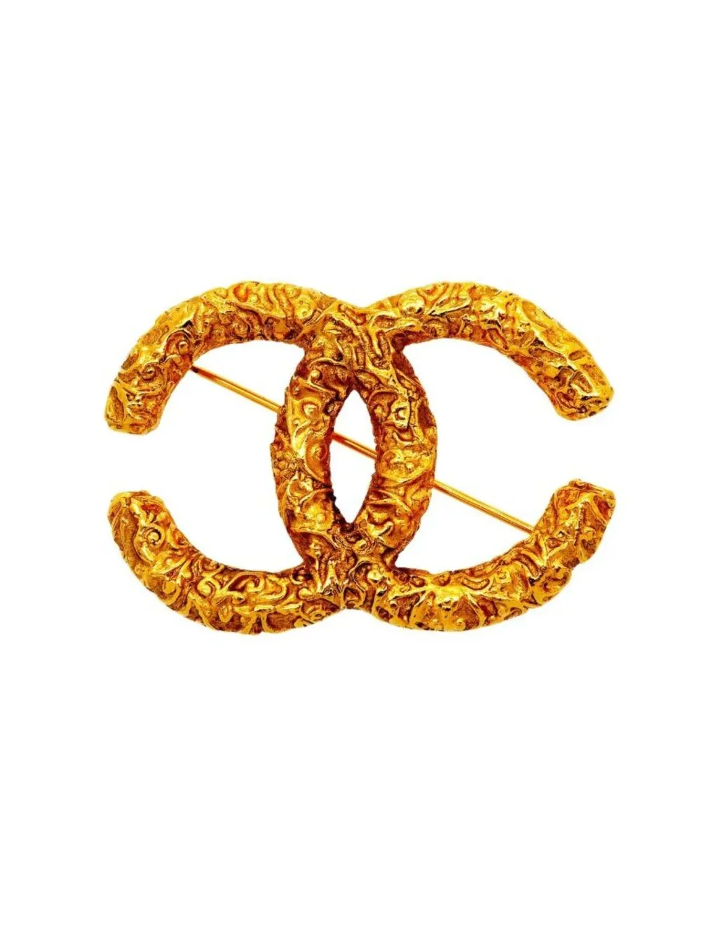 Chanel Brooch Vintage CC Logo Lava Motif Gold Plated